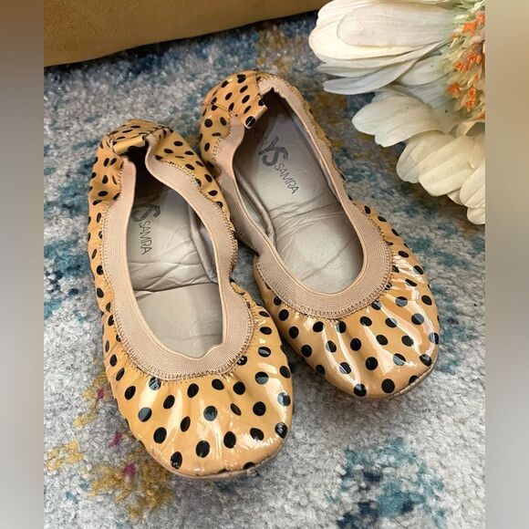 Yosi Samra “Samara” tan black patent leather polka dot flats 7 - Picture 1 of 8
